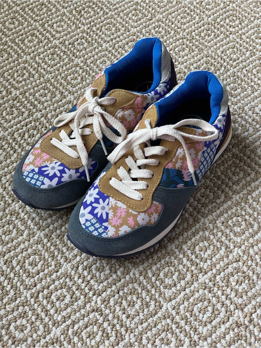 inkkas Floral Patchwork Sneakers in Blue, Tan, Pink and Gray